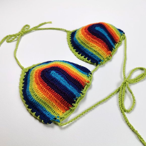 Handmade 80s Rainbow Crochet String Bikini - Picture 6 of 10